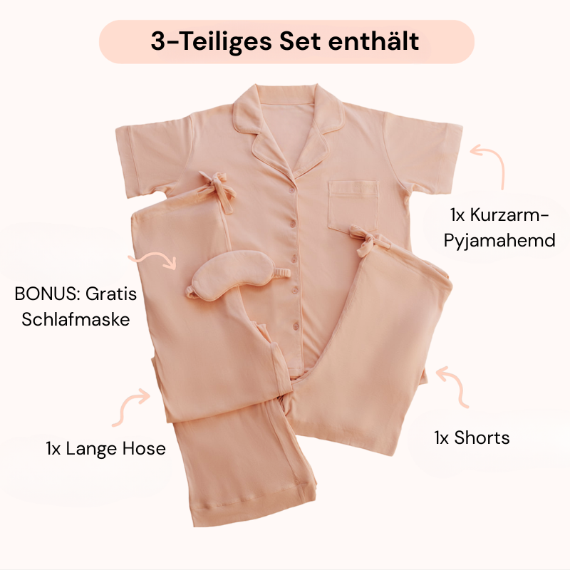 Rosa Schwangerschaftspyjama, 3-teiliges Set mit Shirt und Hose