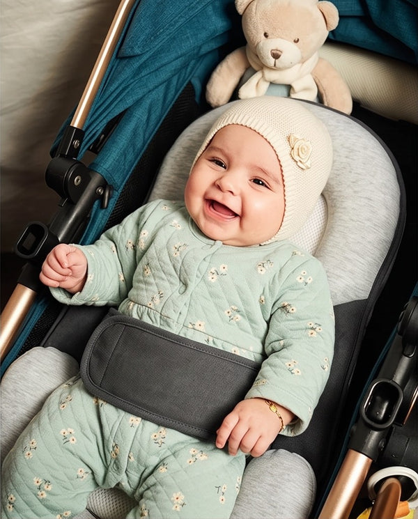Baby im Babynest im Kinderwagen